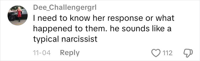 Comment on social media describing someone as a typical narcissist, relating to worst Victorian boyfriend behavior.