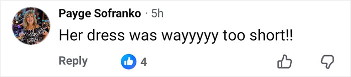 Comment by Payge Sofranko criticizing Gwen Stefani's inappropriate outfit for Rockefeller Tree Lighting as too short.