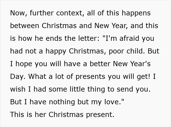 Text excerpt from a letter by the worst Victorian boyfriend expressing regret and a Christmas wish to a child.