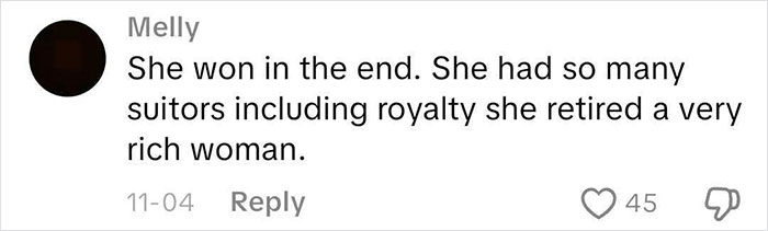 Comment on letter from worst Victorian boyfriend, discussing suitors and a woman retiring wealthy after many relationships.