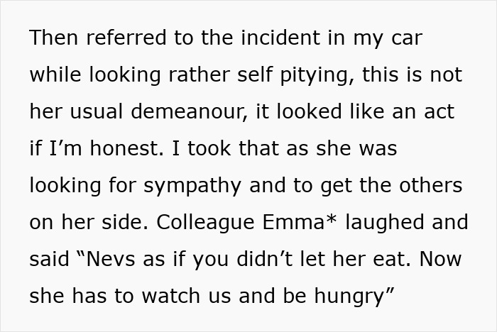 Text excerpt showing a woman not giving in to social pressure from coworkers despite an awkward situation. Text excerpt showing a woman not giving in to social pressure from coworkers despite an awkward situation.
