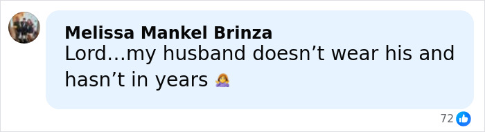 Facebook comment by Melissa Mankel Brinza discussing husband not wearing a wedding ring amid JD Vance marriage speculation.