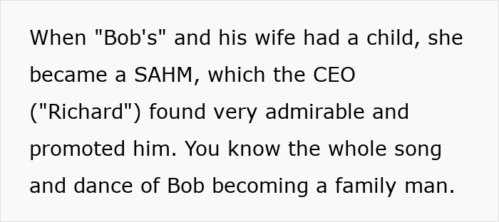 Alt text: Boss asked host entire family as Bob’s wife became a stay-at-home mom and he embraced family life. Alt text: Boss asked host entire family as Bob’s wife became a stay-at-home mom and he embraced family life.