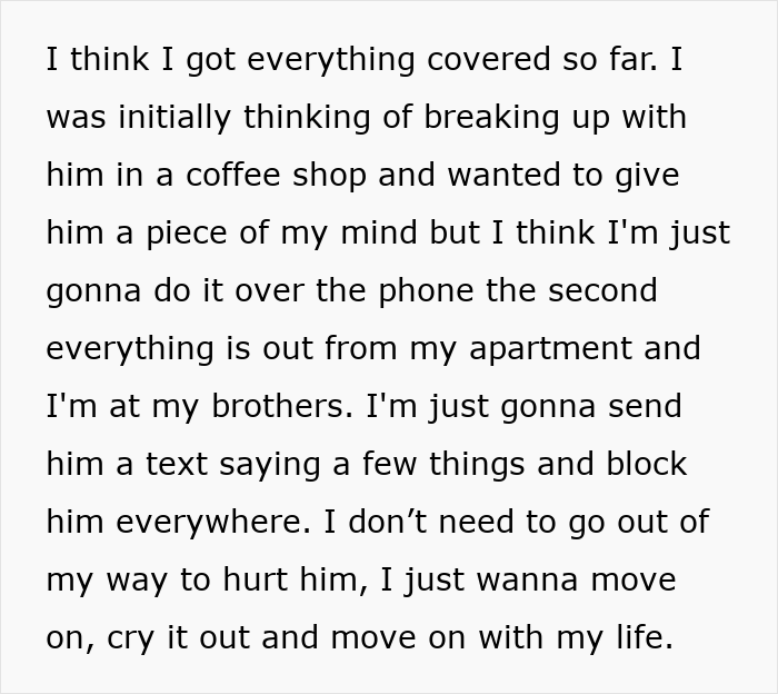 Text message expressing decision to break up and block boyfriend after conflict over body hair and moving on with life.