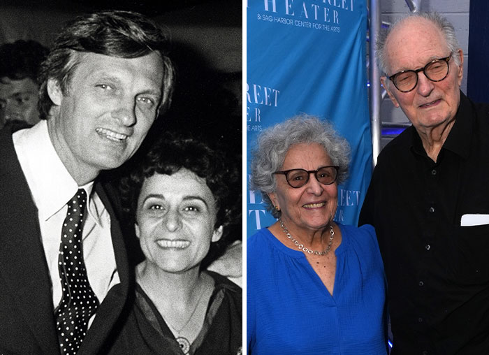 Black and white and color photos of a celebrity couple smiling together, symbolizing lasting love among celebrity couples.