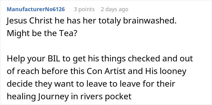 Comment section discussing sister&rsquo;s barefoot spiritual advisor causing comical chaos and emotional distress at Thanksgiving.