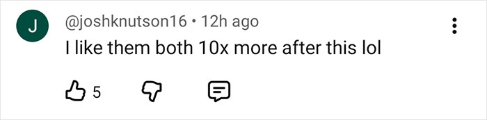 Comment on social media by user Joshknutson16 expressing increased liking for both after an event related to Sydney Sweeney lie detector test controversy.