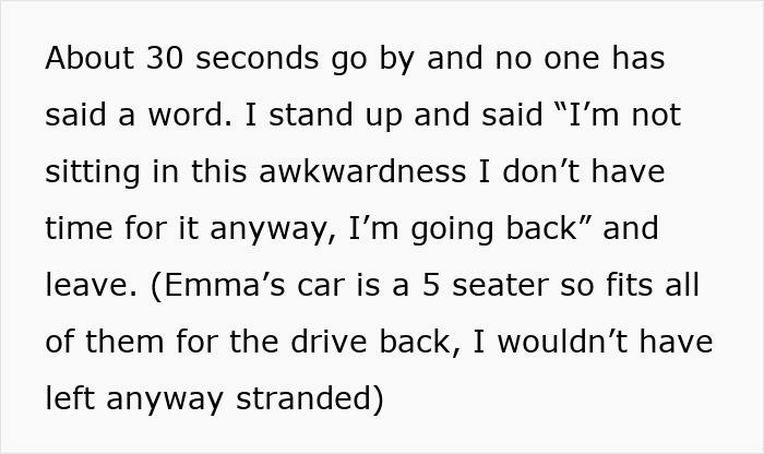 Text excerpt showing a woman not giving in to social pressure from coworkers despite the awkward situation. Text excerpt showing a woman not giving in to social pressure from coworkers despite the awkward situation.