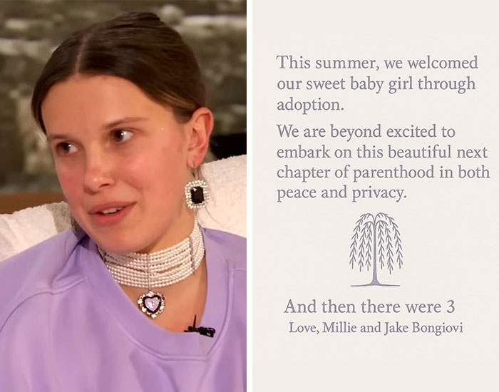 Young woman wearing a purple top and pearl jewelry, sharing a personal moment related to celebrity scandals and marriage struggles.