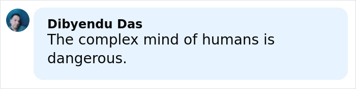 Comment from Dibyendu Das stating the complex mind of humans is dangerous in a simple social media post.