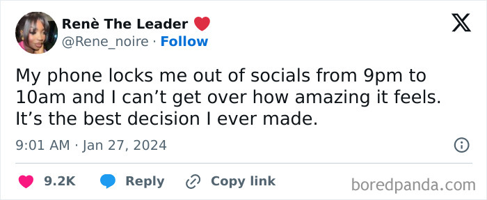 Tweet about taking a leap of faith by locking phone from socials, describing it as the best life decision made.