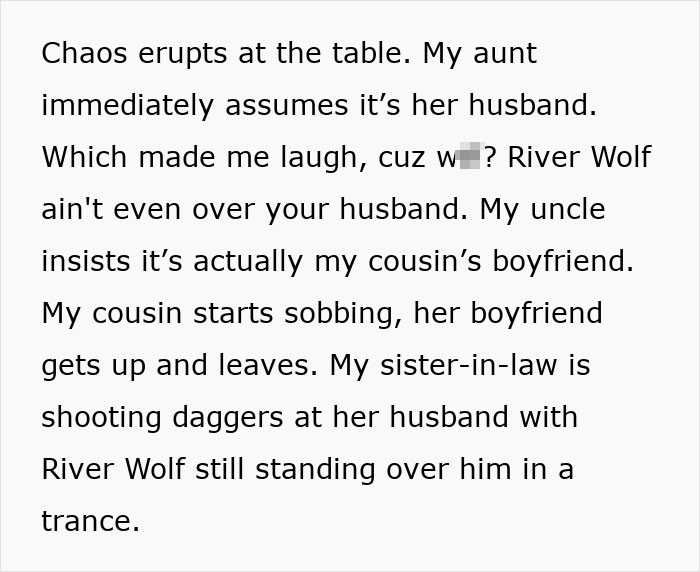 Text excerpt showing chaotic Thanksgiving scene involving sister&rsquo;s barefoot spiritual advisor causing family drama.