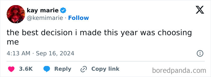 Tweet by kay marie expressing personal growth as one of the best life decisions, highlighting leaps of faith moments.