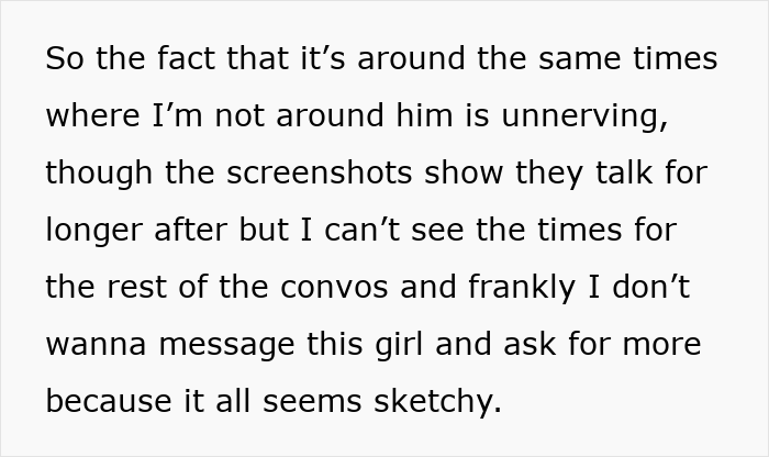 Text message expressing doubt after woman receives proof of possible husband cheating and notes crazy ex-girlfriend behavior.