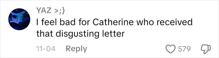 Comment on social media expressing sympathy for Catherine who received a disturbing letter from the worst Victorian boyfriend.