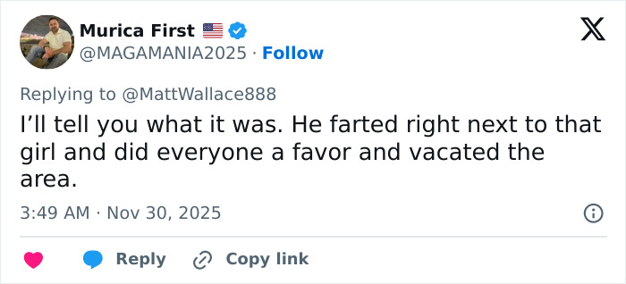 Screenshot of a tweet with a humorous reply about a French soldier&rsquo;s odd behavior behind Macron sparking conspiracy theories.