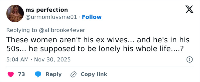 Twitter user ms perfection responding about Michael Sheen&rsquo;s dating history, expressing surprise and curiosity.