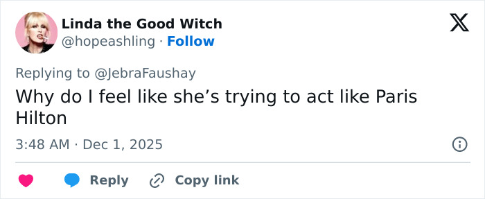 Tweet from Linda the Good Witch questioning Apple Martin&rsquo;s modeling video, highlighting reactions to Apple Martin nepo-baby controversy.