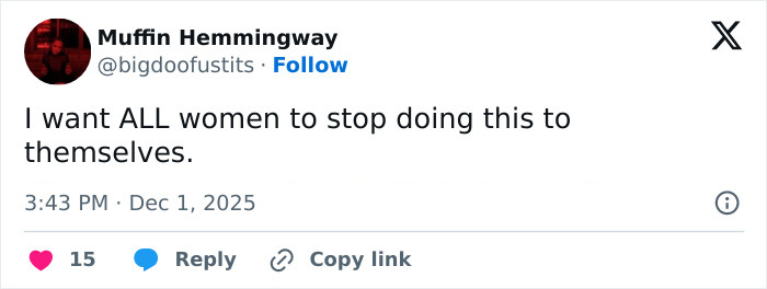 Tweet from Muffin Hemmingway discussing women's self-treatment, relating to Benny Blanco’s cold treatment of Selena Gomez in viral clip. Tweet from Muffin Hemmingway discussing women's self-treatment, relating to Benny Blanco’s cold treatment of Selena Gomez in viral clip.