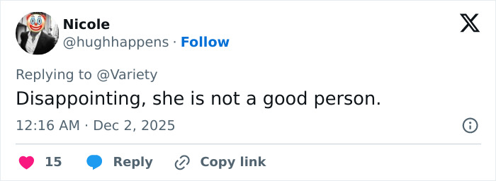 Tweet expressing disappointment in Hugh Jackman&rsquo;s red carpet appearance with new girlfriend Sutton Foster amid divorce controversy.