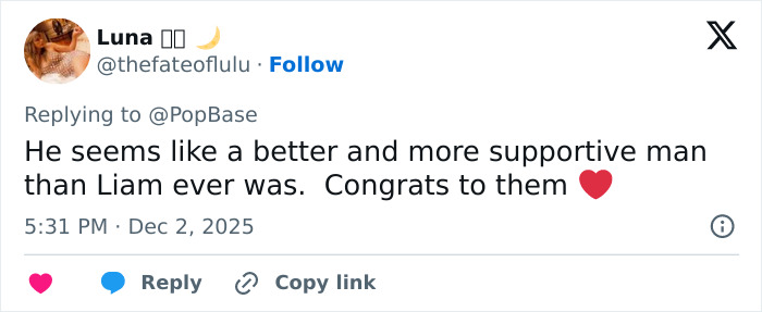 Tweet praising Miley Cyrus and Maxx Morando's engagement, highlighting support and mixed reactions online.