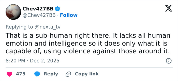Screenshot of a tweet criticizing a terrible psychopath who uses violence, lacking human emotion and intelligence. Screenshot of a tweet criticizing a terrible psychopath who uses violence, lacking human emotion and intelligence.