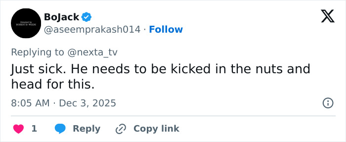Tweet showing a user condemning a delivery man for randomly kicking a woman in the head caught on CCTV footage. Tweet showing a user condemning a delivery man for randomly kicking a woman in the head caught on CCTV footage.