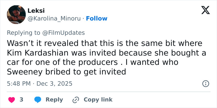 Twitter reply discussing Ethan Hawke&rsquo;s pairing with Sydney Sweeney sparking an online firestorm about event invitations.