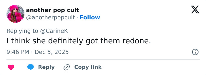 Social media comment discussing Miley Cyrus&rsquo;s youthful glow and viral makeover after taking the veeners out.