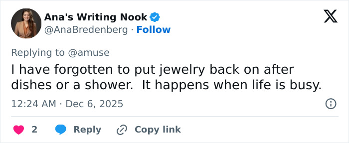 Screenshot of a tweet from Ana&rsquo;s Writing Nook discussing daily life, reflecting public speculation on JD Vance&rsquo;s wife Usha.