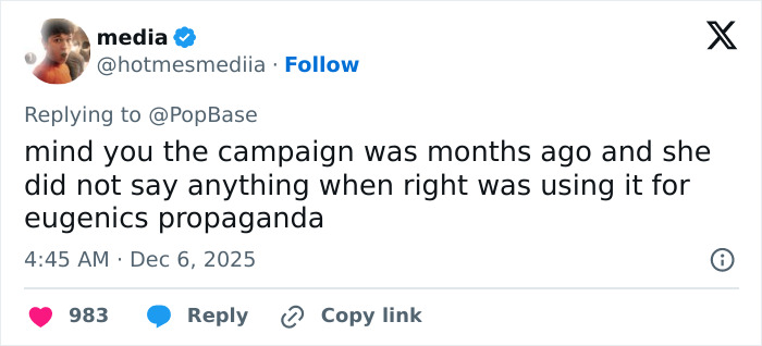 Screenshot of a tweet criticizing Sydney Sweeney's delayed apology for the American Eagle ad controversy.