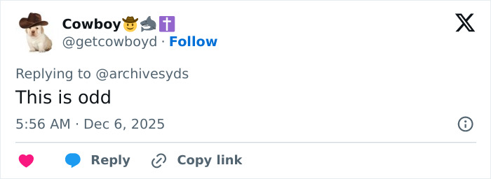 Tweet from user Cowboy reading This is odd, related to viral video of Sydney Sweeney and Amanda Seyfried sparking debate on media bias.