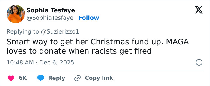 Tweet from Sophia Tesfaye criticizing a Cinnabon worker after a racist tirade against a Somali couple.