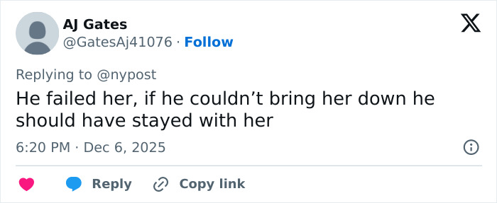 Tweet from AJ Gates expressing regret over a woman abandoned by boyfriend who fatally froze on Austria&rsquo;s highest peak.