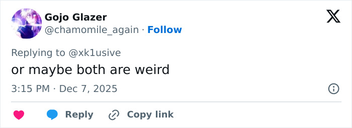 Tweet by Gojo Glazer replying to another user, sparking debate over media bias and racial double standards in viral Sydney Sweeney video.