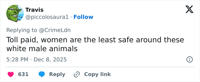 Screenshot of tweet criticizing safety concerns involving white male animals related to wealthy US student behavior after altercation.