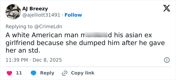 Tweet showing a user discussing behavior of a wealthy US student after leaving girlfriend unresponsive following altercation.
