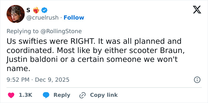 Screenshot of a tweet discussing Taylor Swift and addressing fake conspiracy claims about coded white-nationalist messages.