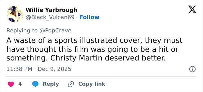 Twitter comment by Willie Yarbrough criticizing a Sports Illustrated cover and mentioning Christy Martin.