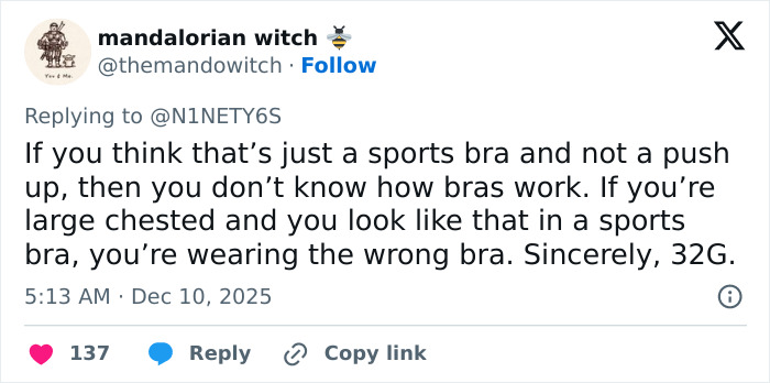 Tweet discussing an odd detail Sydney Sweeney fans spotted on her Sports Illustrated cover about the type of bra worn.