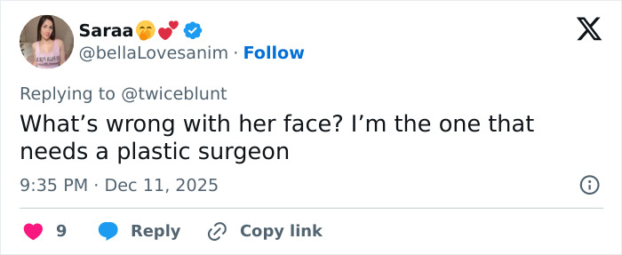 Screenshot of a tweet discussing plastic surgery rumors related to Emily Blunt&rsquo;s podcast appearance.