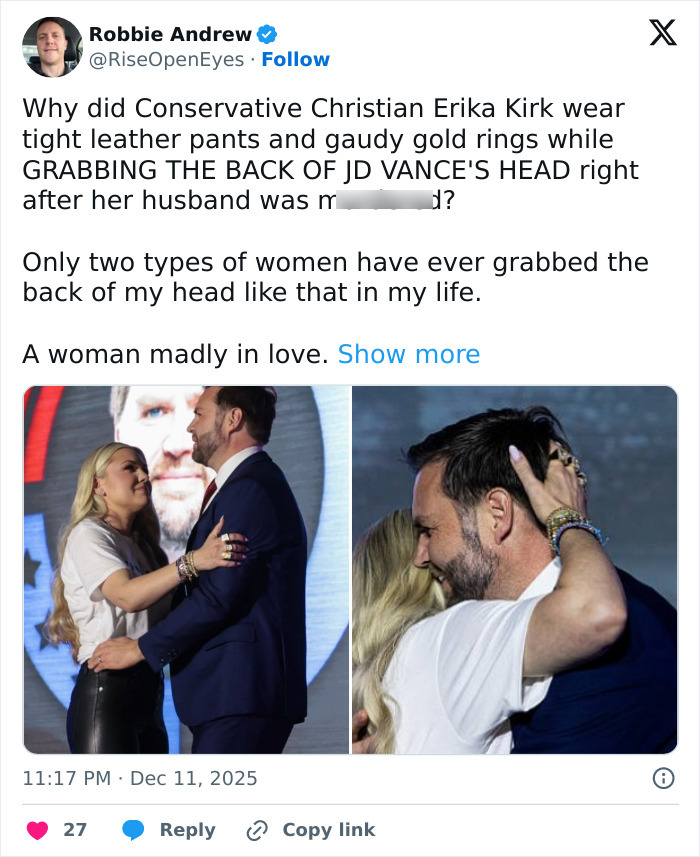 JD Vance and wife Usha embracing on stage amid public speculation about their marriage and relationship.