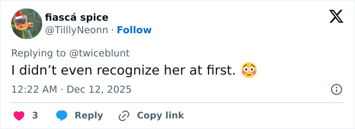 Tweet on a social media platform with a surprised reaction emoji discussing plastic surgery rumors.