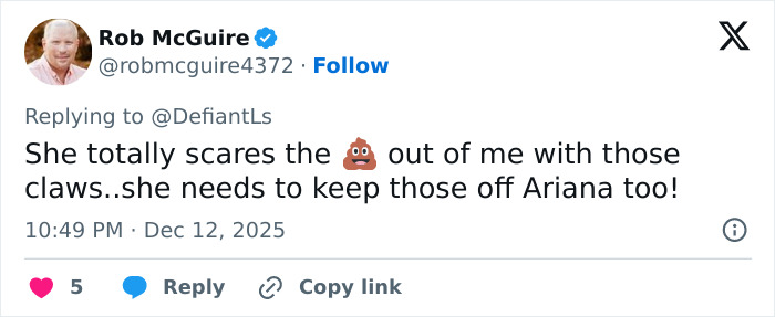 Tweet from Rob McGuire reacting to Cynthia Erivo&rsquo;s oddly large hands sparking a debate on her demon-like appearance.