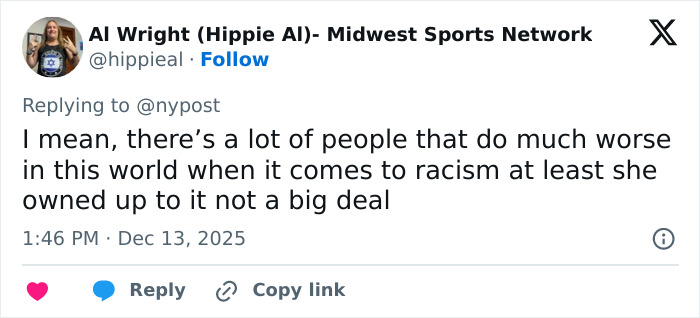 Screenshot of a social media comment downplaying the backlash against Miss Finland over a racist gesture incident.