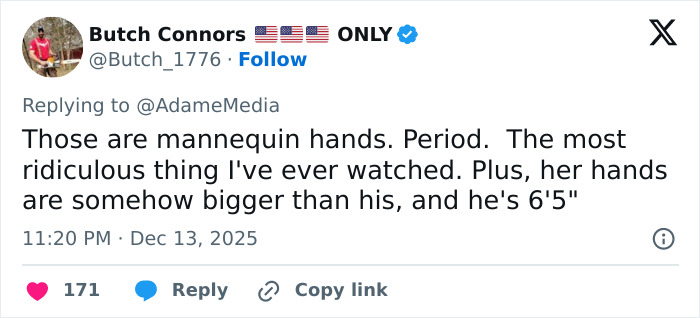 Screenshot of a tweet criticizing Erika Kirk&rsquo;s curated moment with husband Charlie&rsquo;s body slam, questioning authenticity.