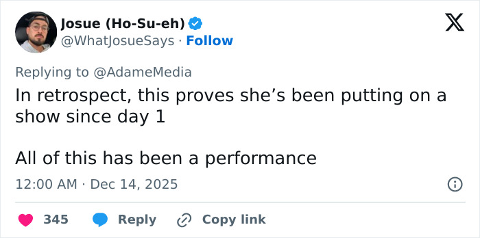 Screenshot of a Twitter reply criticizing Erika Kirk's curated moment with husband Charlie, mentioning a resurfaced clip.