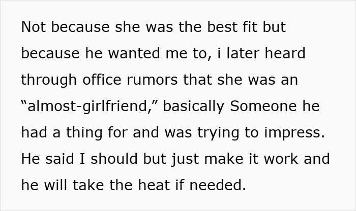 Text excerpt about boss making employee hire his crush, revealing workplace rumors and challenges in the office. Text excerpt about boss making employee hire his crush, revealing workplace rumors and challenges in the office.