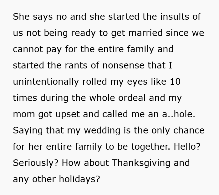 Text excerpt describing a man cutting off parents after their revenge for his plan of a small wedding. Text excerpt describing a man cutting off parents after their revenge for his plan of a small wedding.