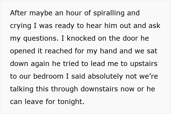 Text excerpt showing a man unsure if affair partner&rsquo;s baby is his child or grandchild, discussing a serious conversation.